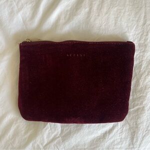 Sezane Red Velvet Small Pouch with Gold Zipper